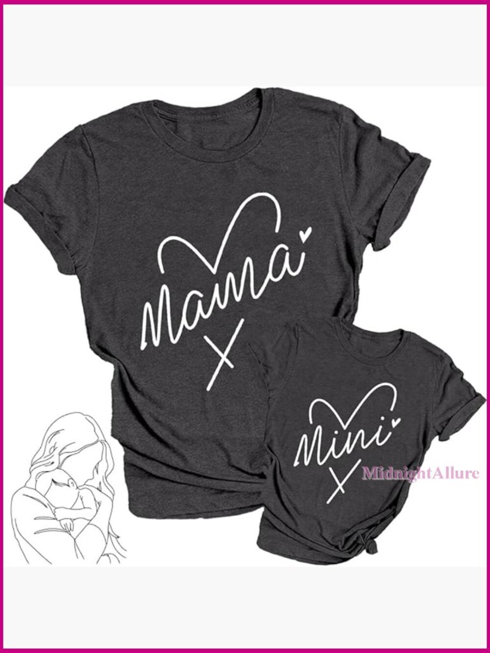 Mama Mini Heart Matching T-Shirt Mommy Me Kid Tee Tops Long Sleeve